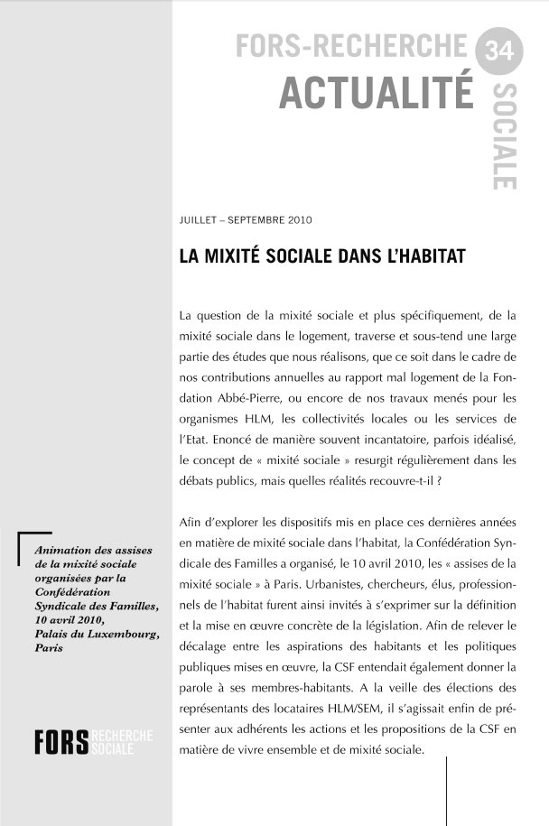 La Mixité Sociale Dans L’habitat